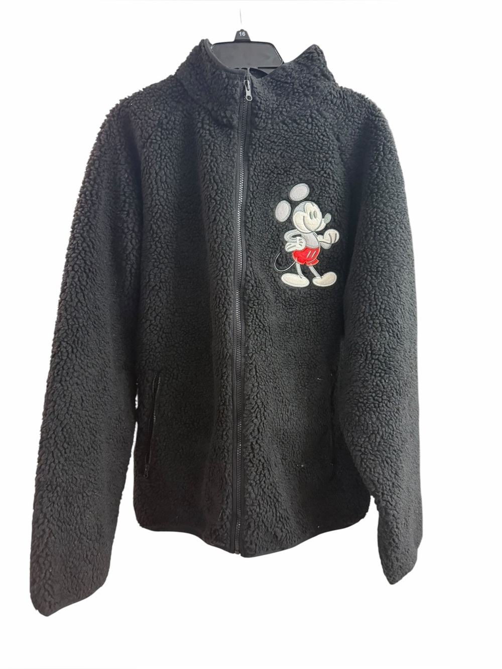 Disney Mickey Mouse size XL Black Sherpa Zip Jacket with Mickey Patch